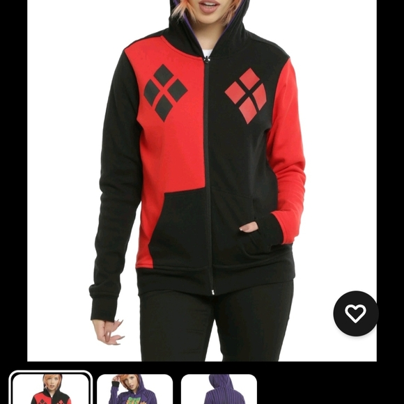 Harley Quinn Joker Red and Black Zip-Up Hoodie (2b) - Picture 1 of 6